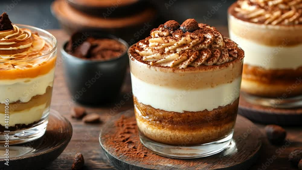 Decadent Tiramisu Dessert in Glass with Creamy Layers and Cocoa Dusting Generative AI Decadent Tiramisu Dessert in Glass with Creamy Layers and Cocoa Dusting Generative AI