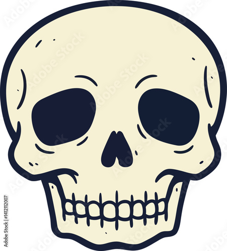 Human skull frontal view minimal flat design with neutral expression vector illustration