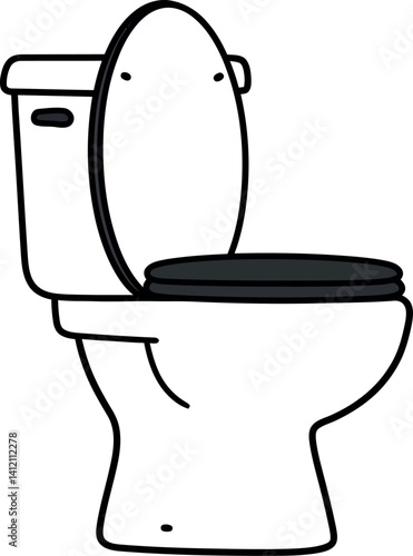 Toilet bowl with open lid and black seat flat minimal design white background vector illustration