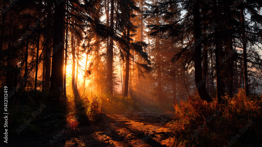 Obraz premium sunrise view in the forest