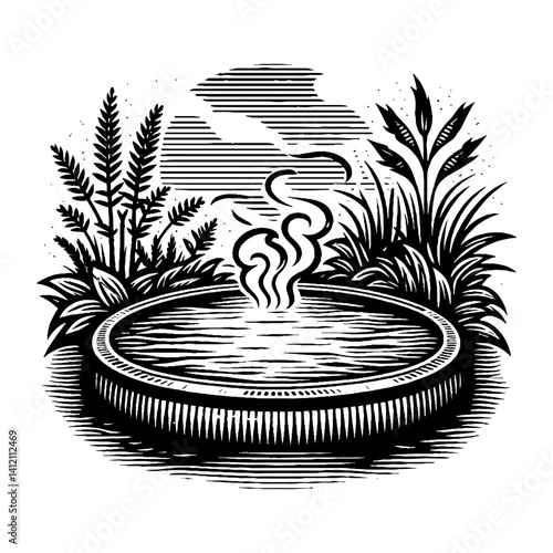 Simple Hot Spring Vector Design – Vintage Logo & Retro Illustration