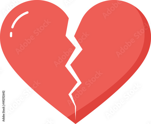 Broken red heart symbol with jagged crack minimal flat design emotional vector art
