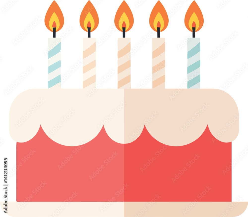 Birthday cake with five lit candles flat design minimal style festive celebration vector art Birthday cake with five lit candles flat design minimal style festive celebration vector art