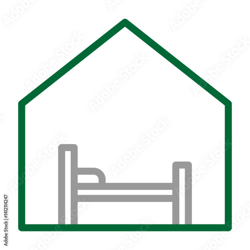 Home Stay  Vector Line Dark Green with Grey Icon Design