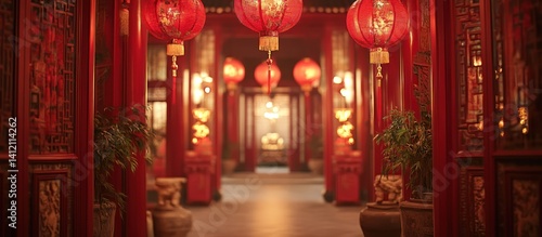 Wallpaper Mural Chinese Red Lanterns Corridor Interior Torontodigital.ca
