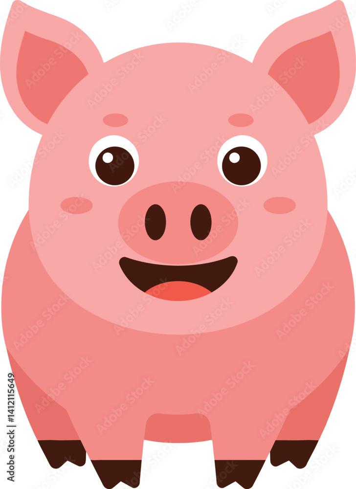 Cute pink piglet with big eyes smiling standing flat design cartoon vector illustration Cute pink piglet with big eyes smiling standing flat design cartoon vector illustration