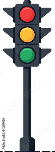 Traffic light with red yellow and green signals in flat design style urban vector illustration