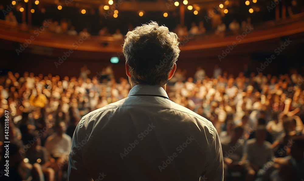Solitary figure before a crowd warm lighting painterly style Solitary figure before a crowd warm lighting painterly style