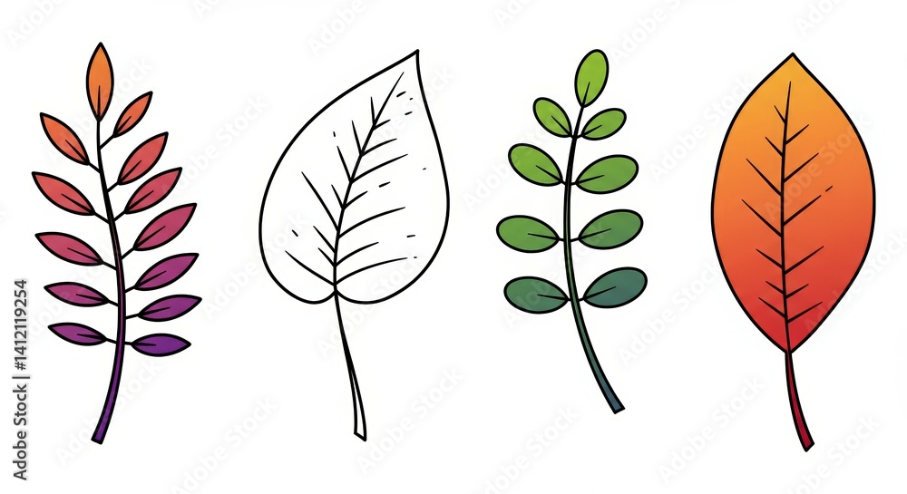 Colorful Leaves Illustrations in Various Styles and Shapes Colorful Leaves Illustrations in Various Styles and Shapes