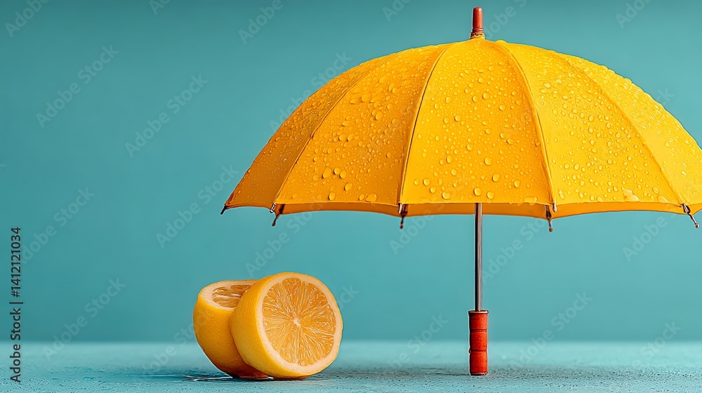 Yellow umbrella and lemon slices