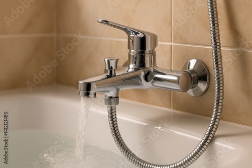 Modern Chrome Faucet With Flowing Water in a Stylish Bathroom Setting