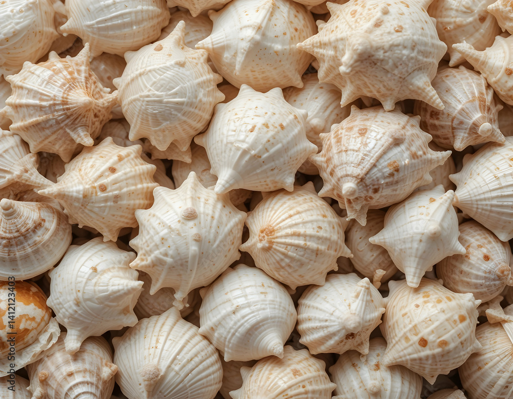 Seashells Close Up Background Pile of Spiked Shells Seashells Close Up Background Pile of Spiked Shells