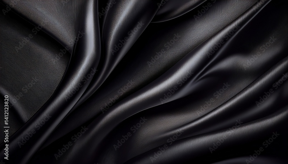 Fototapeta premium Smooth elegant black satin texture abstract background. Generated image