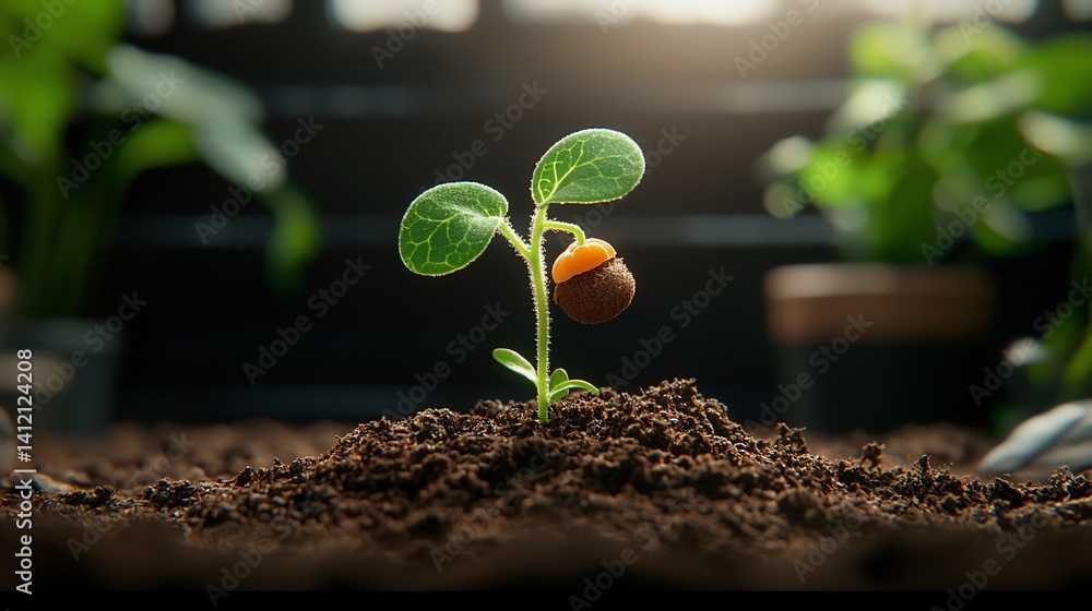 Young sprout emerging from soil
