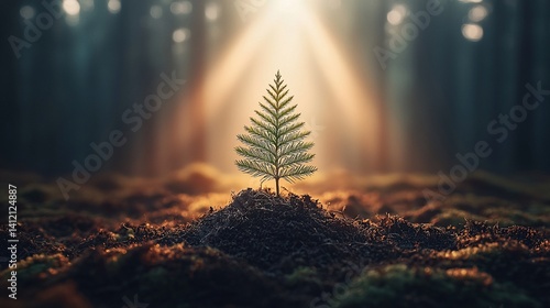 Obraz na płótnie Young sprout in forest floor bathed in sunlight w salonie