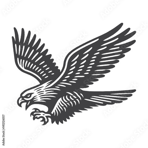 Simple Golden Eagle Catching Prey Vector Design – Vintage Logo & Retro Illustration