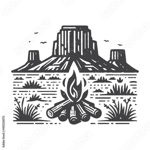 Simple Campfire Vector Design – Vintage Logo & Retro Illustration