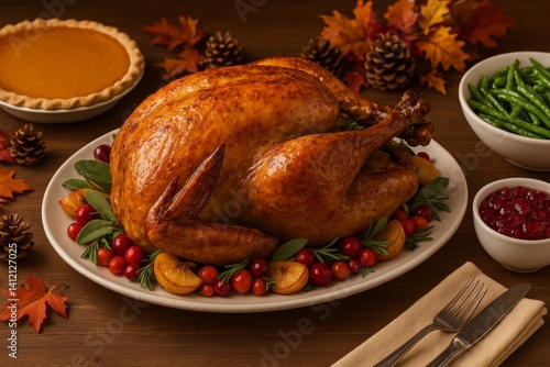 Perfectly Roasted Turkey With Traditional Sides for a Festive Autumn Gathering
