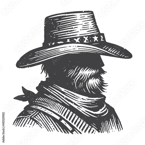 Simple Lone Cowboy Side View Vector Design – Vintage Logo & Retro Illustration