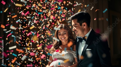 Generative AI.  A couple with happy faces held a gender party to find out the sex of the unborn child
