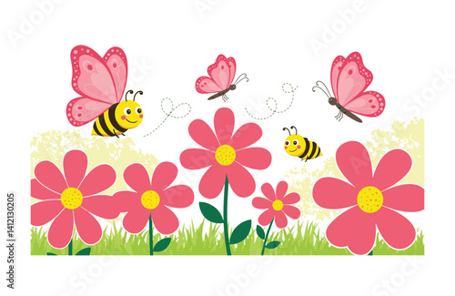 Sunny bright garden alive with fluttering butterflies flower scents playful bees dance through golden light