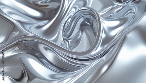 Liquid metal swirls in chrome and silver.
