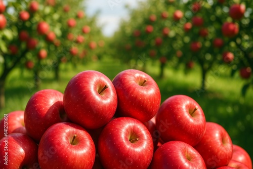 Fresh Red Apples Stacked at a Sunny Orchard During Harvest Season