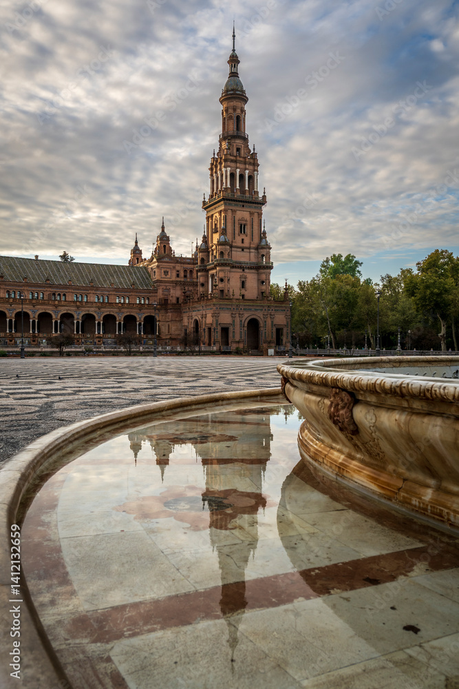 Seville, Andalucia, Spain, Europe. The architecture of the Plaza de España in Seville make this place a magnet for tourists Seville, Andalucia, Spain, Europe. The architecture of the Plaza de España in Seville make this place a magnet for tourists