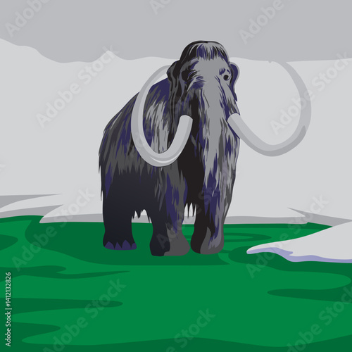 "Wooly Mammoth with massive tusks and thick fur, an iconic Ice Age creature."