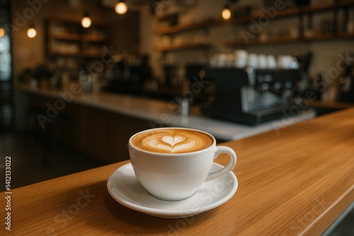 Beautiful Latte Art in Cozy Cafe With Warm Lighting and Wooden Decor