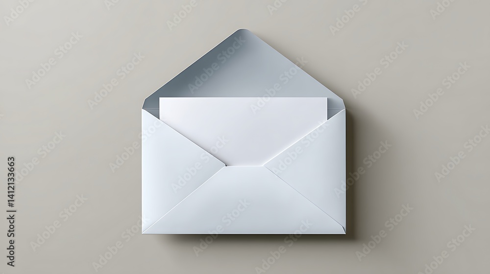 Open white envelope with blank letter on gray background for personal or business correspondence Open white envelope with blank letter on gray background for personal or business correspondence