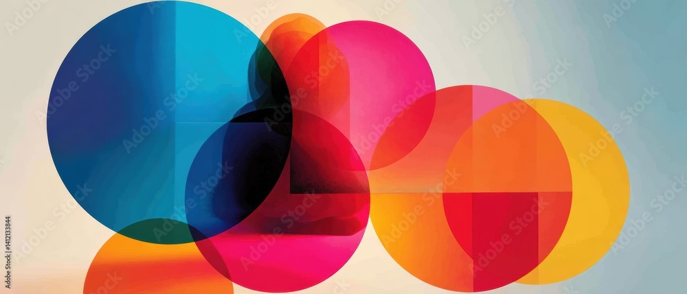 Translucent circles and overlapping shapes in harmonious color gradients Translucent circles and overlapping shapes in harmonious color gradients