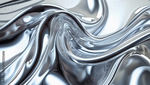 Liquid metal swirls in chrome and silver.