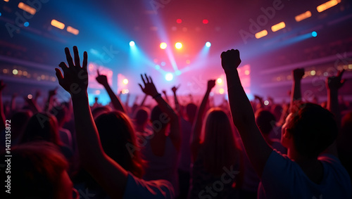 Dynamic Eurovision Audience Reactions: Capturing Spontaneous Fan Emotions, Vibrant Cultural Expressions, and Crowd Energy During Live Performances - Photo Stock Concept