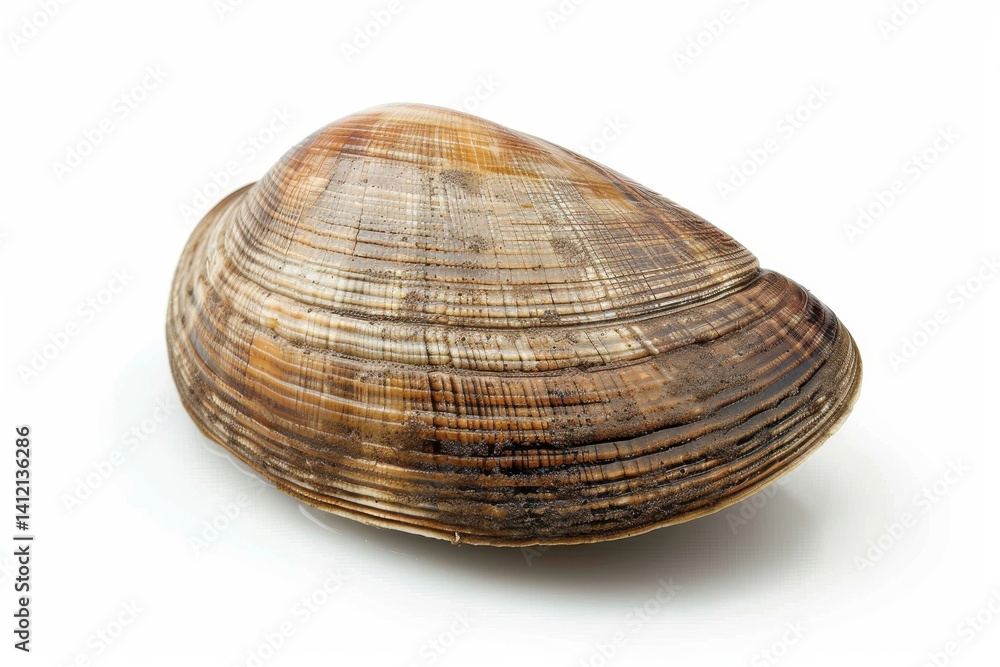 Beautifully textured clam shell resting on a clean white surface under soft lighting isolated on transparent background Beautifully textured clam shell resting on a clean white surface under soft lighting isolated on transparent background