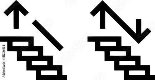 Upward And Downward Steps With Arrows Representing Progress And Regression Concept