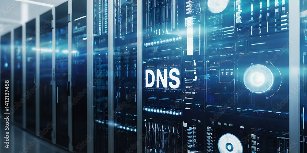 Naklejka premium DNS and Server Room – Core Infrastructure of Internet Connectivity and Networking
