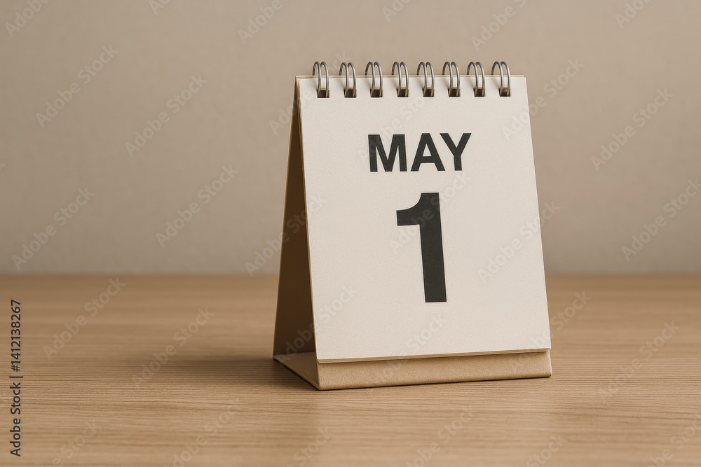Desk Calendar Displays the Date May 1 Signifying the Start of a New Month