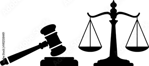 Gavel And Scales Of Justice Black Silhouette Legal System Illustration