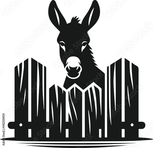 Vector silhouette of a donkey head peeking 