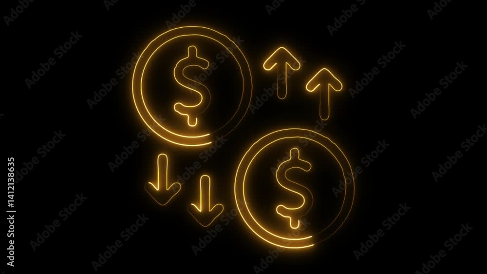 Glowing neon Exchange icon isolated on black background. HD Video motion graphic animation Glowing neon Exchange icon isolated on black background. HD Video motion graphic animation