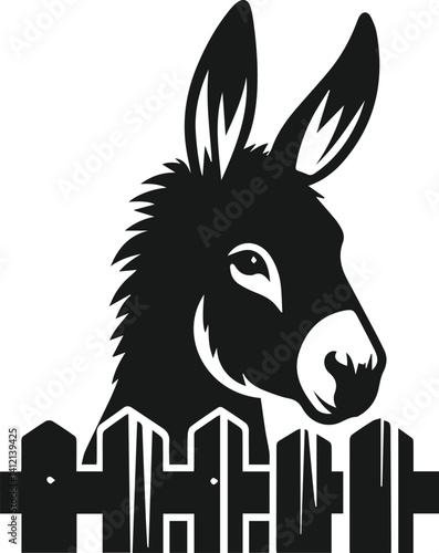 Vector silhouette of a donkey head peeking 
