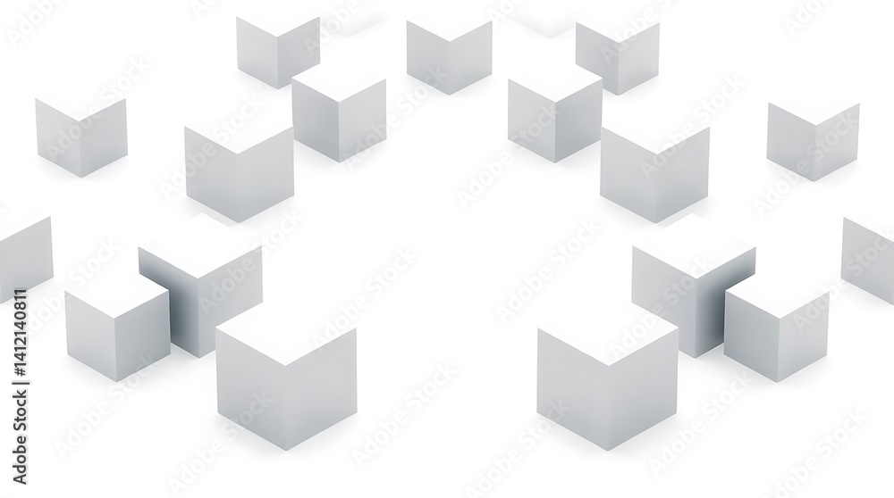 Minimalist White Cubes Arrangement: Abstract Geometric Pattern, Clean 3D Blocks, Modern Isometric Design, Simple Cube Structure, Neutral Background, and Contemporary Visual Concept
Minimalist White Cubes Arrangement: Abstract Geometric Pattern, Clean 3D Blocks, Modern Isometric Design, Simple Cube Structure, Neutral Background, and Contemporary Visual Concept