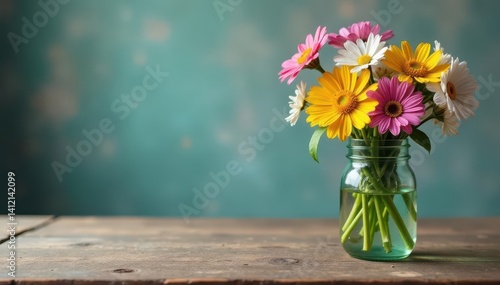 Wallpaper Mural Weathered wood table, wildflowers in mason jar, jar, rustic Torontodigital.ca