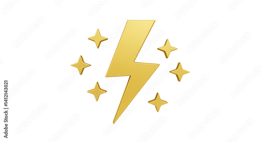 Isolated Golden Lightning Bolt with Stars Isolated Golden Lightning Bolt with Stars