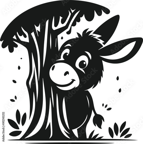 Vector silhouette of a donkey head peeking 