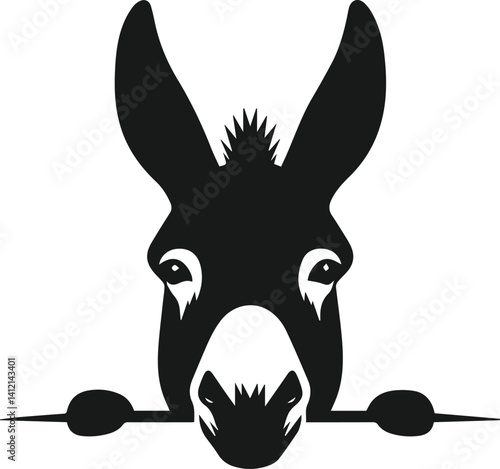 Vector silhouette of a donkey head peeking 