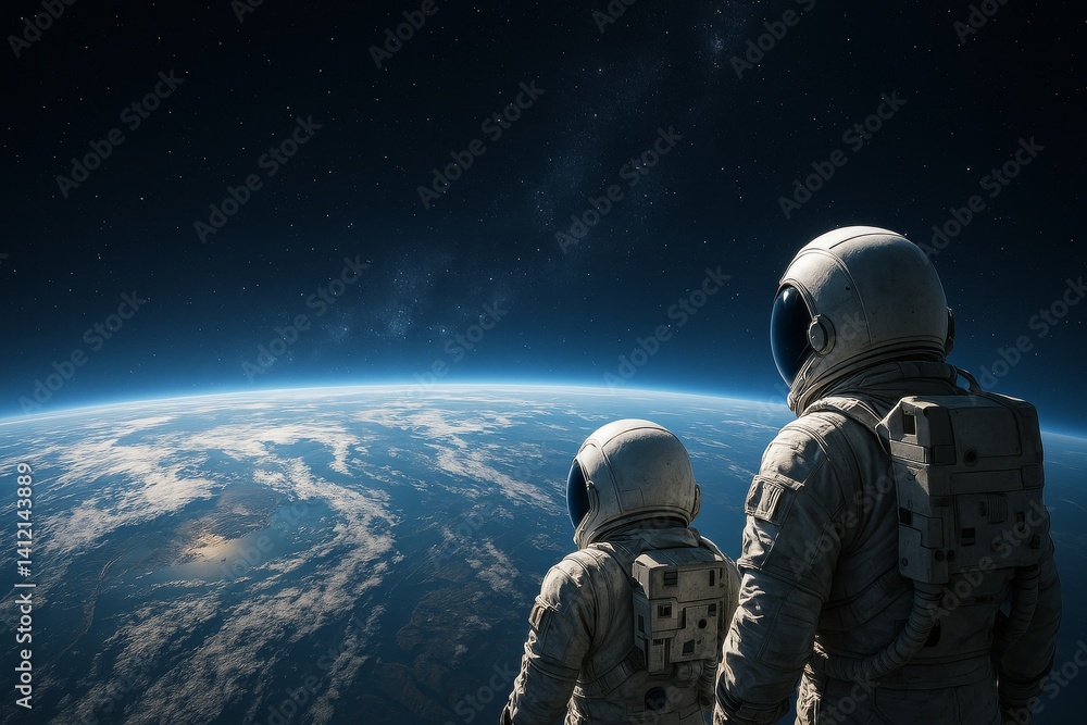 Fototapeta premium Astronauts Observe Earth From Space During a Mission Near a Distant Planet