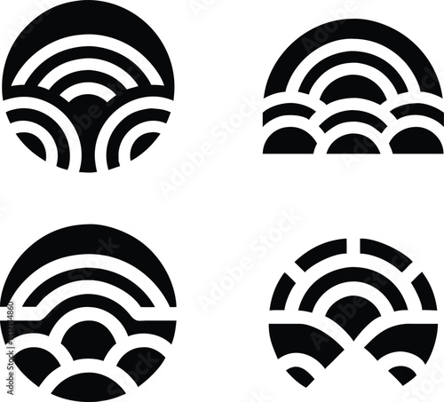 Abstract Water Motif Icons in Black and White