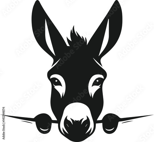Vector silhouette of a donkey head peeking 